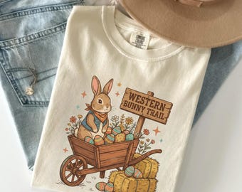 Western Bunny Trail Shirt, Easter Bunny Wagon Tee, Rustic Spring Rabbit Shirt, Cute Farmhouse Easter Gift, Country Easter Tee