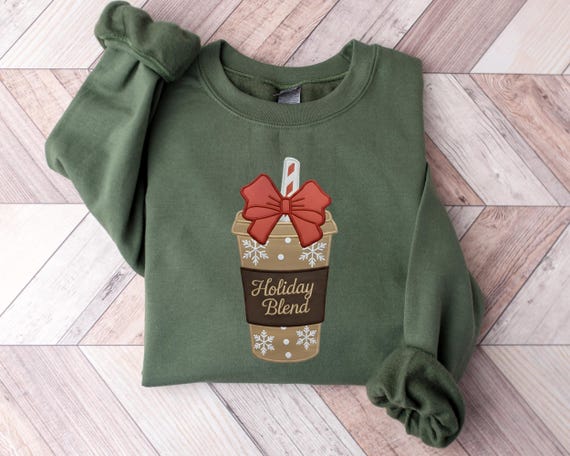 Faux Patchwork Coffee Sweatshirt, Patchwork Christmas Sweater, Christmas Faux Patchwork Hoodie, Gift for Christmas, Holiday Crewneck