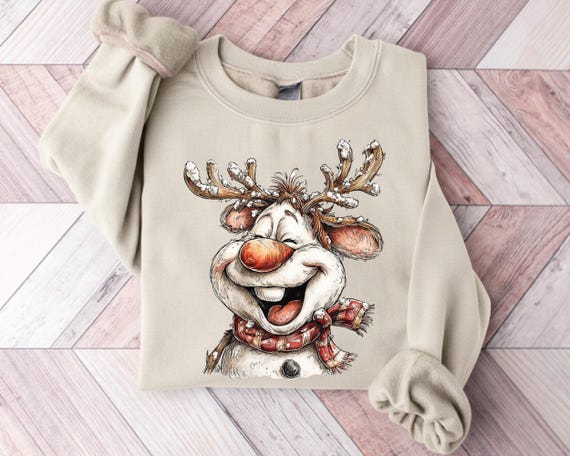 Funny Reindeer Sweatshirt, Cute Christmas Sweatshirt, Retro Reindeer Sweatshirt, Merry Christmas Sweatshirt, Christmas Reindeer Sweatshirt