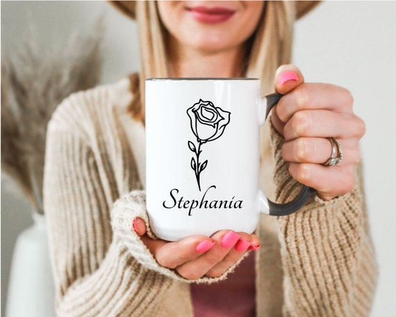 Personalized Name Flower Mug, Mug Gifts, Flower Gifts, Custom Name Mug, Flower Coffee Cup, Personalized Flower Gifts
