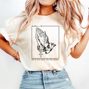 Comfort Colors® He Has Risen Shirt, Matthew 28:6 T-Shirt, Christian Bible Verse Tee, Religious Faith Shirt, Easter Gift For Women, Jesus Tee image 2