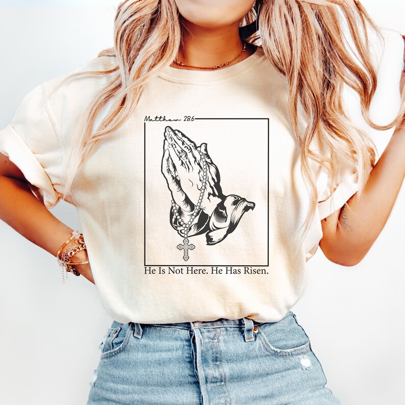Comfort Colors® He Has Risen Shirt, Matthew 28:6 T-Shirt, Christian Bible Verse Tee, Religious Faith Shirt, Easter Gift For Women, Jesus Tee image 2