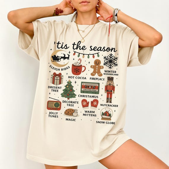 Vintage Christmas Comfort Colors® Shirt, Tis' the Season Tee, Retro Holiday Aesthetic, Women's Christmas Shirt, Gingerbread Tree Graphic Tee