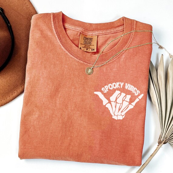 Comfort Colors® Spooky Vibes Shirt, Halloween Skeleton Shirt, Skeleton Hand Tee, Fall Graphic Tee, Spooky Season Shirt, Halloween Gift Women