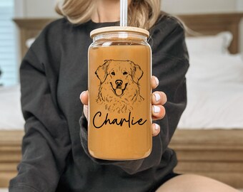 Custom Dog Glass Can Cup, Personalized Pet Portrait Tumbler, Dog Mom Iced Coffee Cup, Cute Puppy Gift for Dog Lovers