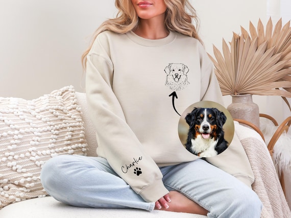Custom pet portrait hoodie: sweatshirts with line art, personalized clothing with your dog's photo