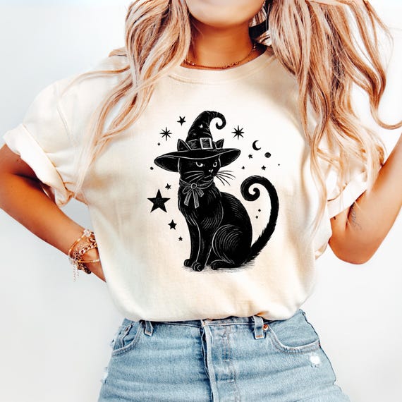 Comfort Colors® Black Cat Halloween Shirt, Halloween Cat Shirt, Spooky Cat Shirt, Halloween Witch Shirt, Black Cat Shirt, Halloween Shirt