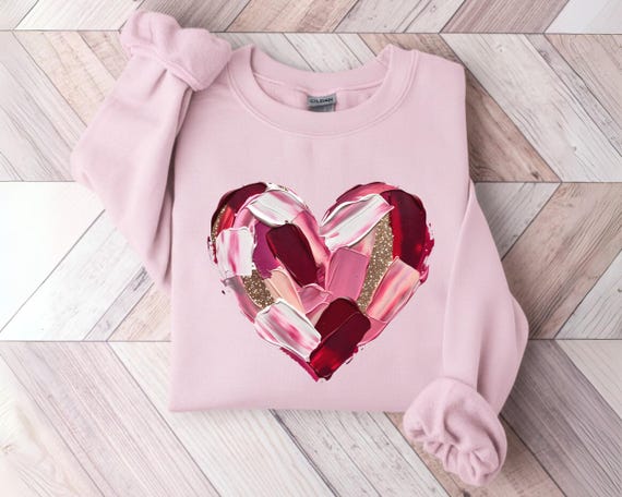Valentine Day sweatshirt with a brushstroke heart, love sweater, women Valentine Day heart hoodie, heart shirt for mom