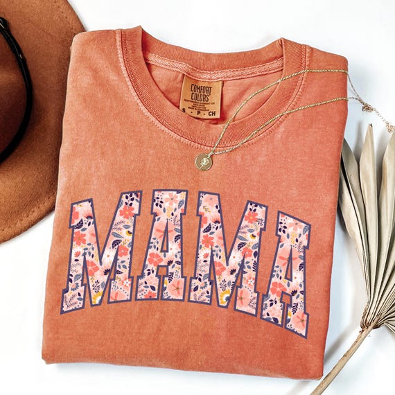 Comfort Colors® Mama T-Shirt, Floral Mom Spring Tee, Trendy Mom Tshirt, Women's Flower Mama Shirt, Spring Pregnancy Reveal Gift for New Mom