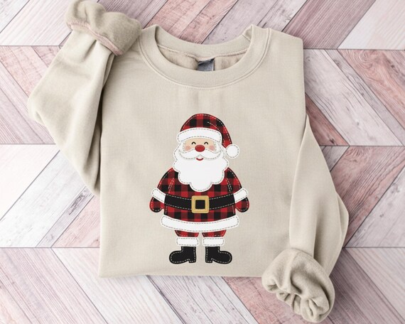 Faux Patchwork Santa Claus Sweatshirt, Patchwork Christmas Sweater, Christmas Faux Patchwork Hoodie, Gift for Christmas, Holiday Crewneck
