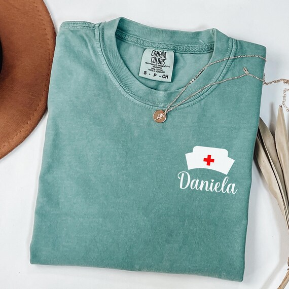 Custom Nurse Comfort Colors® T-shirt, Personalized Name Nurse Shirt, RN Pocket Outfit, RN Grad Tee, New Nurse Outfit, Nurse Gift