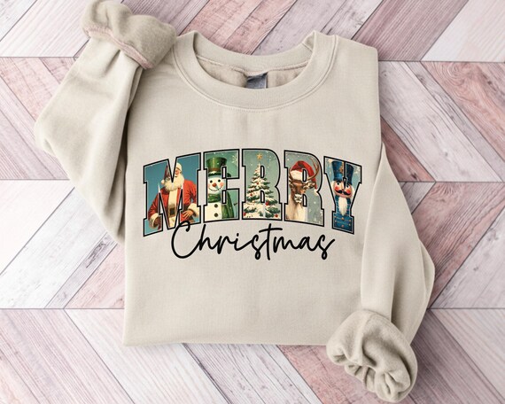 Retro Merry Christmas Sweatshirt, Women's Holiday Crewneck, Festive Christmas Sweater, Cute Retro Christmas Gift