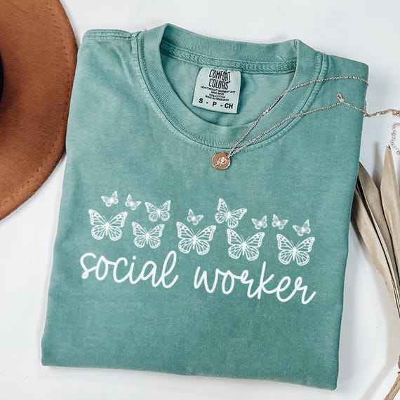 Comfort Colors® Social Worker Shirt, Butterfly Graphic Tee, Cute Social Work Shirt for Women, School Social Worker Shirt, Social Worker Gift