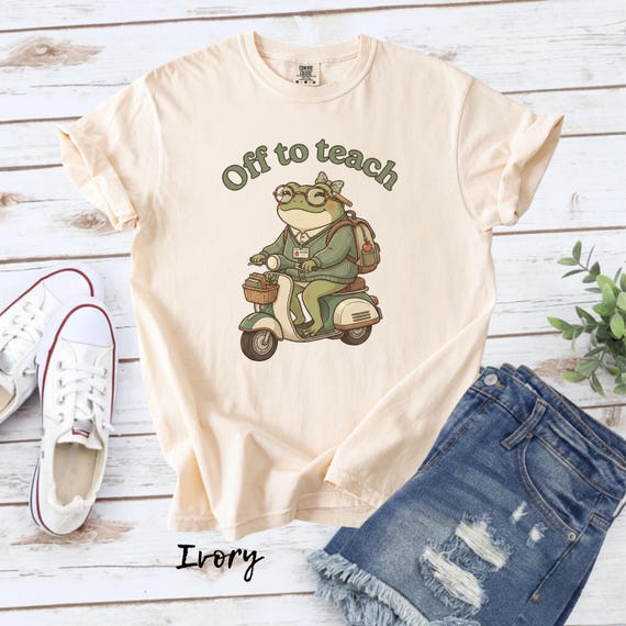 Off to Teach Frog on a Scooter Shirt, Meme Teacher Tee