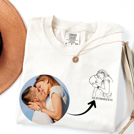 Outline photo shirt, roman numerals shirt, outline photo sweatshirt, custom couple shirts