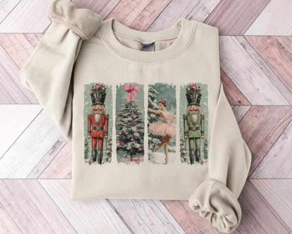 Vintage Christmas Crew Neck Sweatshirt, Retro Nutcracker Sweater, Gildan Christmas Jumper, Cozy Holiday Sweatshirt Gift