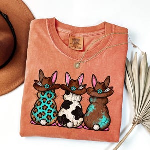 Western Easter Shirt for Women, Cowgirl Bunny Graphic Tee, Turquoise Western Easter Shirt image 7