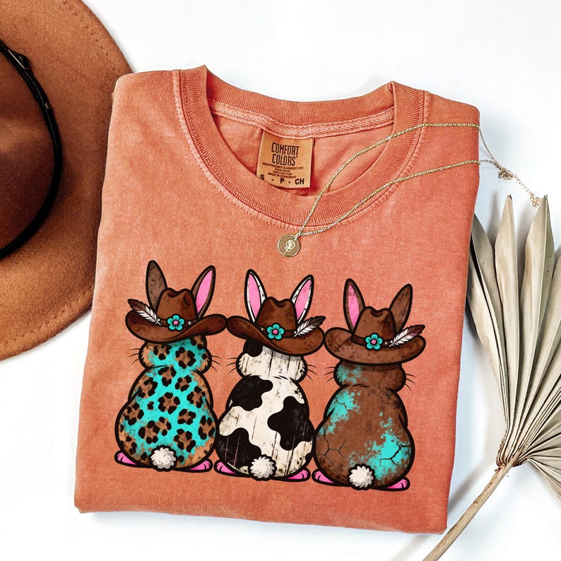 Western Easter Shirt for Women, Cowgirl Bunny Graphic Tee, Turquoise Western Easter Shirt image 7