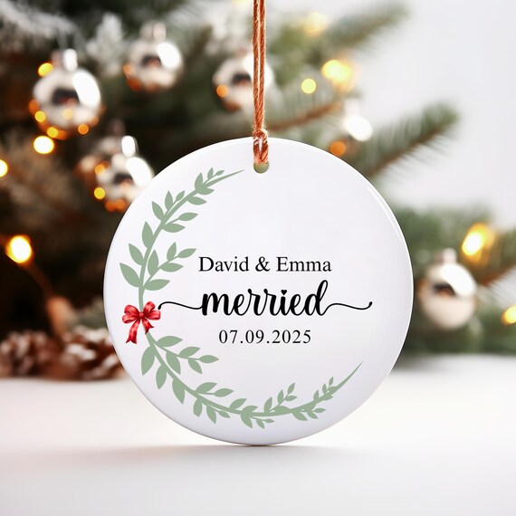 Married Ornament 2025, Mr and Mrs Christmas Ornament, Wedding Gift for Couple, Newlywed Gift, Personalized Bridal Shower Keepsake