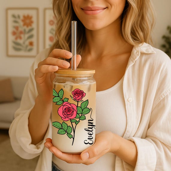 Personalized Birth Flower Tumbler, Gifts for Her, Bridesmaid Proposal Gift, Mother's Day Gift, Birthday Present, Custom Glass Coffee Cup