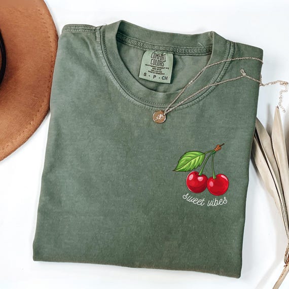 Comfort Colors® Cherry Shirt, Sweet Vibes T-Shirt, Cute Fruit Tee, Aesthetic Summer Shirt, Y2K Vintage Graphic Tee, Retro Cherry Shirt