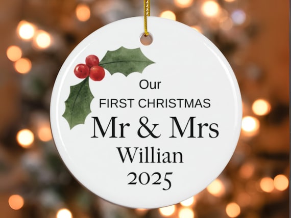 Personalized First Christmas Married Ornament 2025, Mr & Mrs Ceramic Ornament, Newlywed Christmas Ornament, Custom Last Name Gift