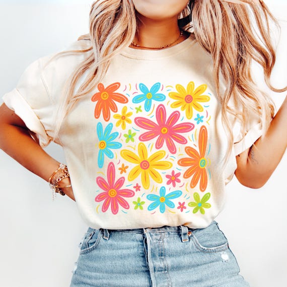 Comfort Colors® Daisy Shirt for Women, Preppy Floral Brushstroke Tee, Retro Floral T Shirt, Boho Aesthetic Shirt, Distressed Summer Outfit