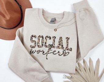 Social worker leopard sweatshirt, Gift for Social Worker, School Counselor Sweatshirts, Therapist Sweaters, Social Worker School Sweater