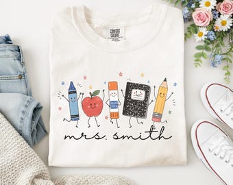Personalized Teacher Shirt, Custom Teacher Name Shirt, Back To School Teacher Tee, Cute School Supplies Teacher Gift Tee