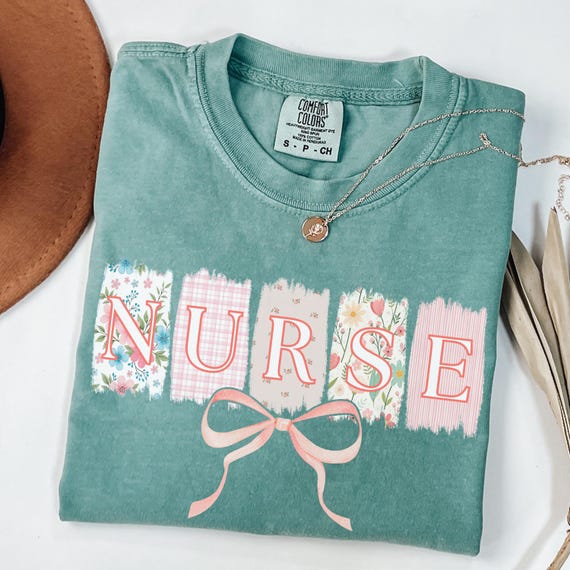 Comfort Colors® Nurse Shirt, Coquette Bow RN Tshirt, Springtime Nurse Shirt, Spring LPN Tee, Registered Nurse Grad T-Shirt, Graduation Gift