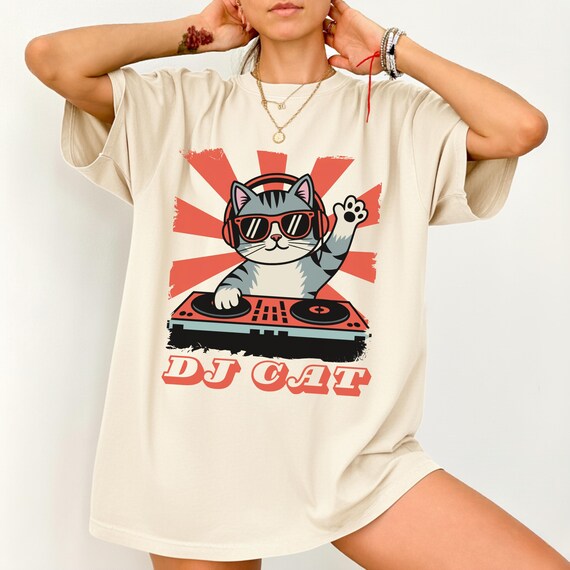 Comfort Colors® DJ Cat Shirt, Funny Cat DJ Graphic Tee, Music Lover T Shirt, Cool Cat Shirt, Festival EDM Shirt, Gift for Cat Lovers
