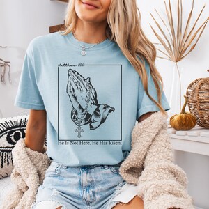 Comfort Colors® He Has Risen Shirt, Matthew 28:6 T-Shirt, Christian Bible Verse Tee, Religious Faith Shirt, Easter Gift For Women, Jesus Tee image 4