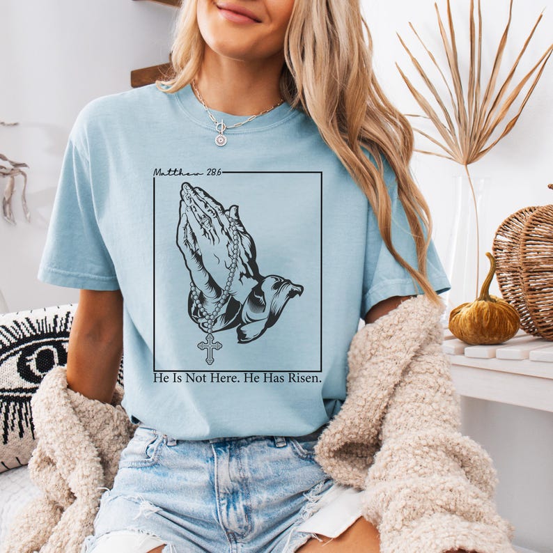 Comfort Colors® He Has Risen Shirt, Matthew 28:6 T-Shirt, Christian Bible Verse Tee, Religious Faith Shirt, Easter Gift For Women, Jesus Tee image 4