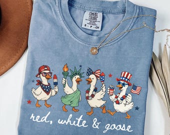 Red White and Goose Shirt, Funny 4th of July Goose Tee, Patriotic Goose Graphic Shirt, USA Independence Day, Comfort Colors Unisex Shirt