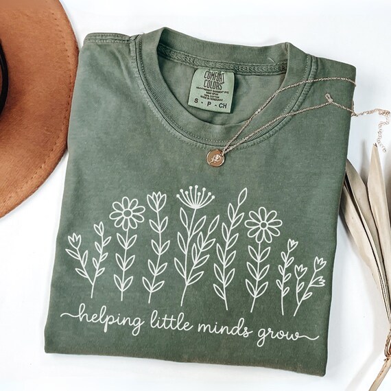 Comfort Colors® Teacher Shirt, Helping Little Minds Grow Shirt, Teacher T-Shirt, Cute Shirt for Teachers, Teacher Gifts,Teacher Flower Shirt