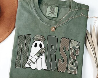 Nurse Ghost Shirt, Halloween Nurse Tee, Spooky Nurse T-Shirt, Camo Nurse Shirt, Funny Nursing Gift, Nurse Halloween Shirt, RN Gift, RN Shirt