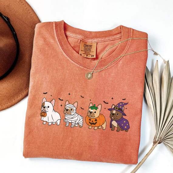 Comfort Colors® French Bulldog Shirt, Halloween Frenchie Shirt, Cute Ghost Dog Tee, Spooky Dog Lover Shirt, Dog Mom Halloween Tee