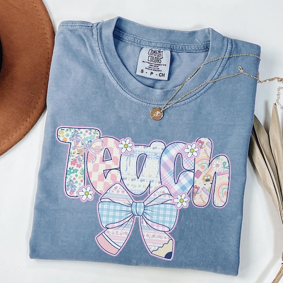 Comfort Colors® Teach Shirt, Floral Teacher shirt, Coquette Bow Teacher Shirt, Springtime Teacher Tee,Teacher Appreciation Gift,Teacher Gift