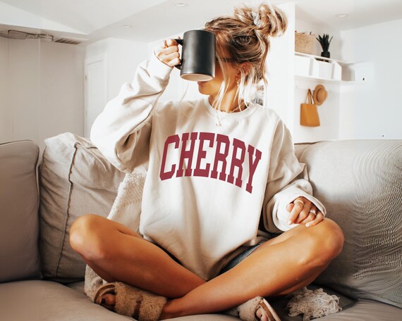 Cherry Sweatshirt, Retro College Letter Sweater, Cute Fruit Crewneck, Cherry Aesthetic Pullover, Vintage Varsity Shirt, Gift for Her