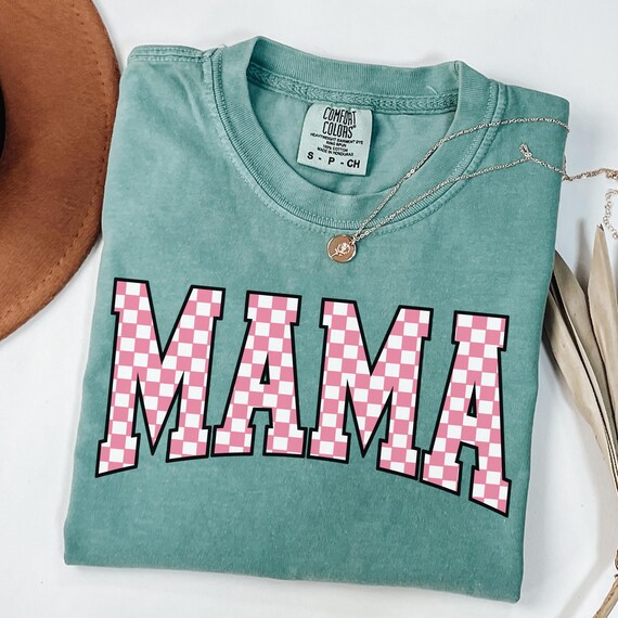 Comfort Colors Checkered Mama Shirt, Gift for Mom, Retro Mom Tee, Mother's Day Gift, Vintage Checkered Mama Tshirt, Varsity mom t-shirts