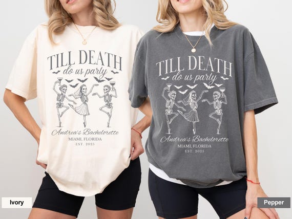 Comfort Colors® Til Death Do Us Party Bachelorette Shirt, Bride Or Die Shirt, Halloween Gothic Skeleton Bride Top, Spooky Bridal Party Gift