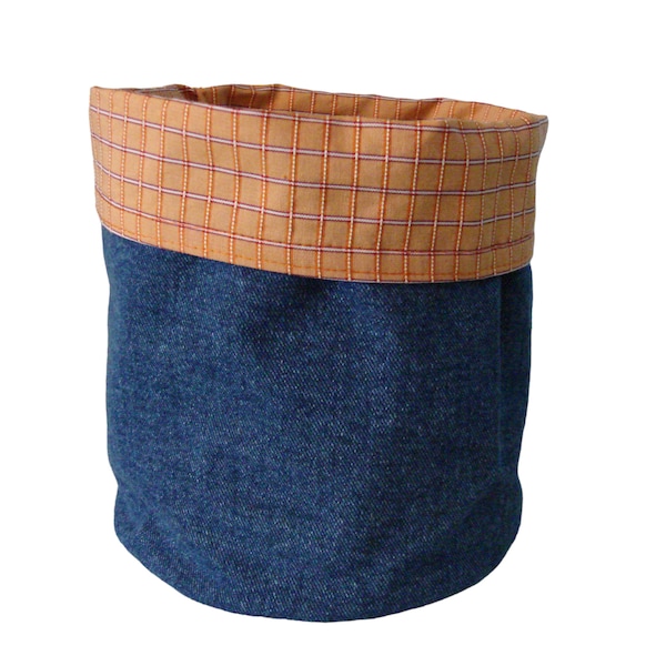 Blue Denim fabric basket teen's favorite storage solution;  modern plant basket; great gift idea;  great house warming idea D101