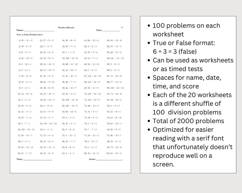 20 Division Instant Download Printable Worksheets, Third Grade ...