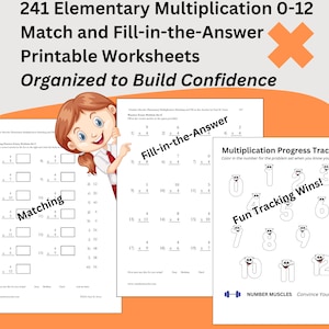 241 Multiplication Worksheets, Instant Download Math Printable, Second Grade Elementary Math, Vertical Format