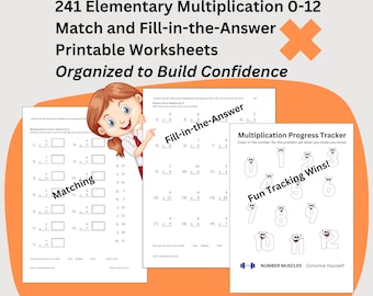 241 Multiplication Worksheets, Instant Download Math Printable, Second Grade Elementary Math, Vertical Format