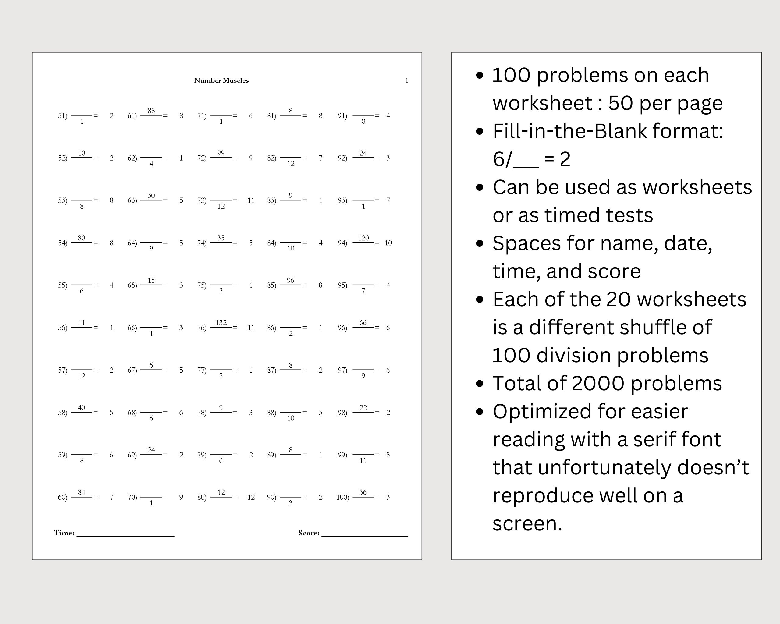 20 Division Instant Download Printable Worksheets, Third Grade Math ...