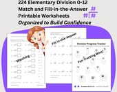 224 Division Worksheets, Instant Download Math Printable, Third Grade Elementary Math, Long Division Format