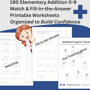 Puede incluir: Un conjunto de hojas de trabajo imprimibles para estudiantes de primaria para practicar problemas de suma con números del 0 al 9. Las hojas de trabajo incluyen actividades de emparejamiento y de completar la respuesta. También hay un rastreador de progreso con un diseño divertido que presenta osos de dibujos animados.