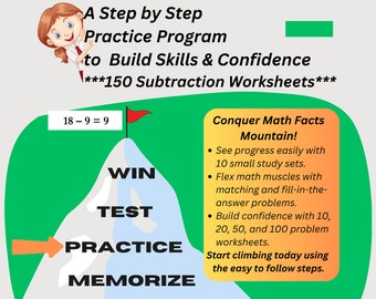 Printable Subtraction Practice Program with 150 Worksheets - Horizontal Problem Format
