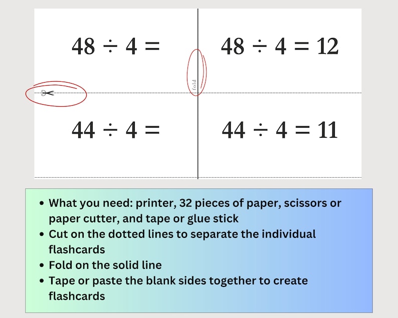 156 Division Flashcards, Printable, Instant Download, Third Grade ...